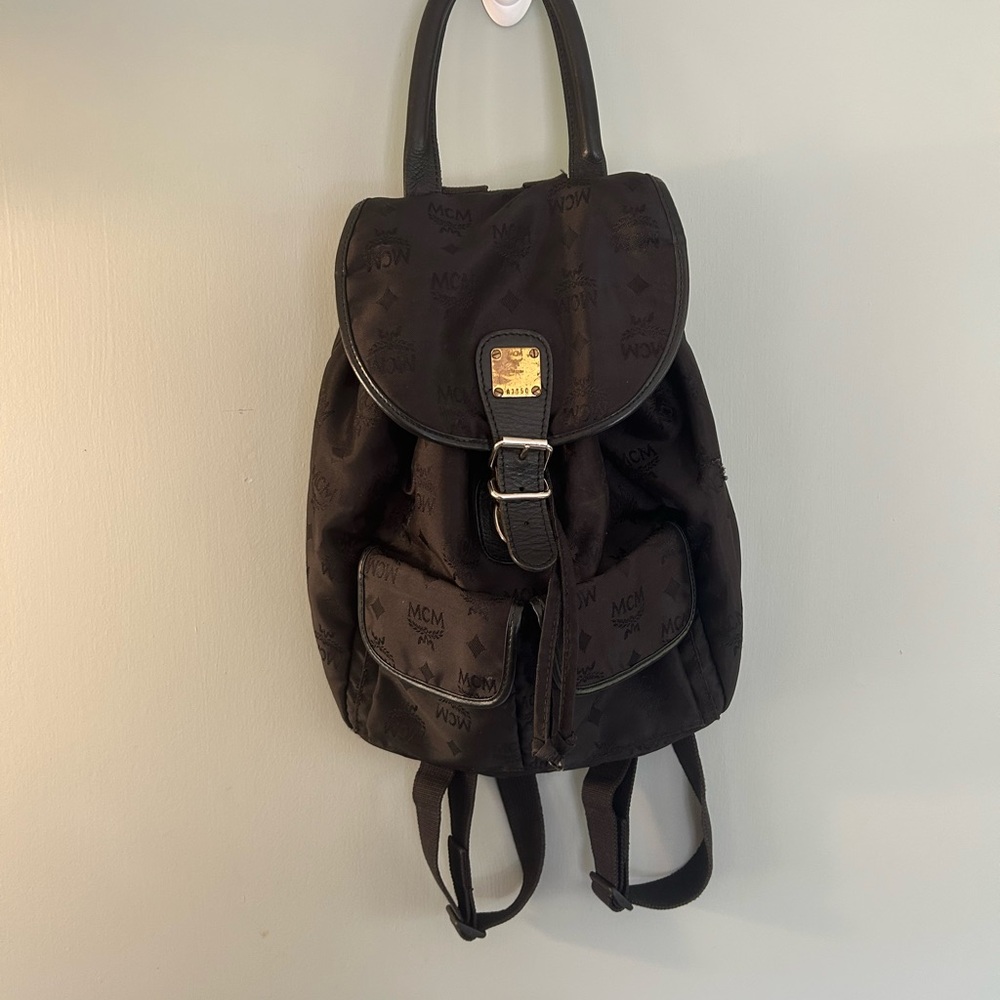MCM Black Nylon and Leather Backpack with Gold Accents